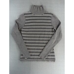 Alp N Rock Sweater Womens M Gray Striped Mock Neck Knit Long Sleeve Pullover